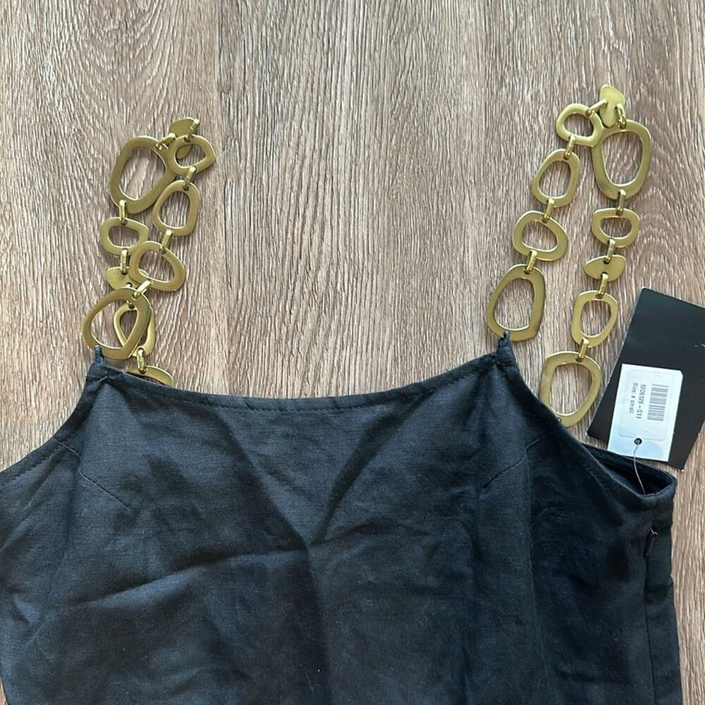 NWT Solid & Striped Black Linen Mini Dress w/ Gol… - image 3